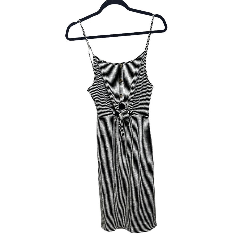 Caution To The Wind Black and White Striped Midi Dress Cut Out Tie Front Size M